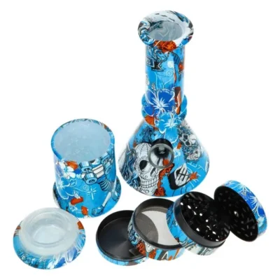 MINI BANG EN VERRE DREAMLINER BLUE DERBY AVEC SACOCHE 15CM - Beast-Garden